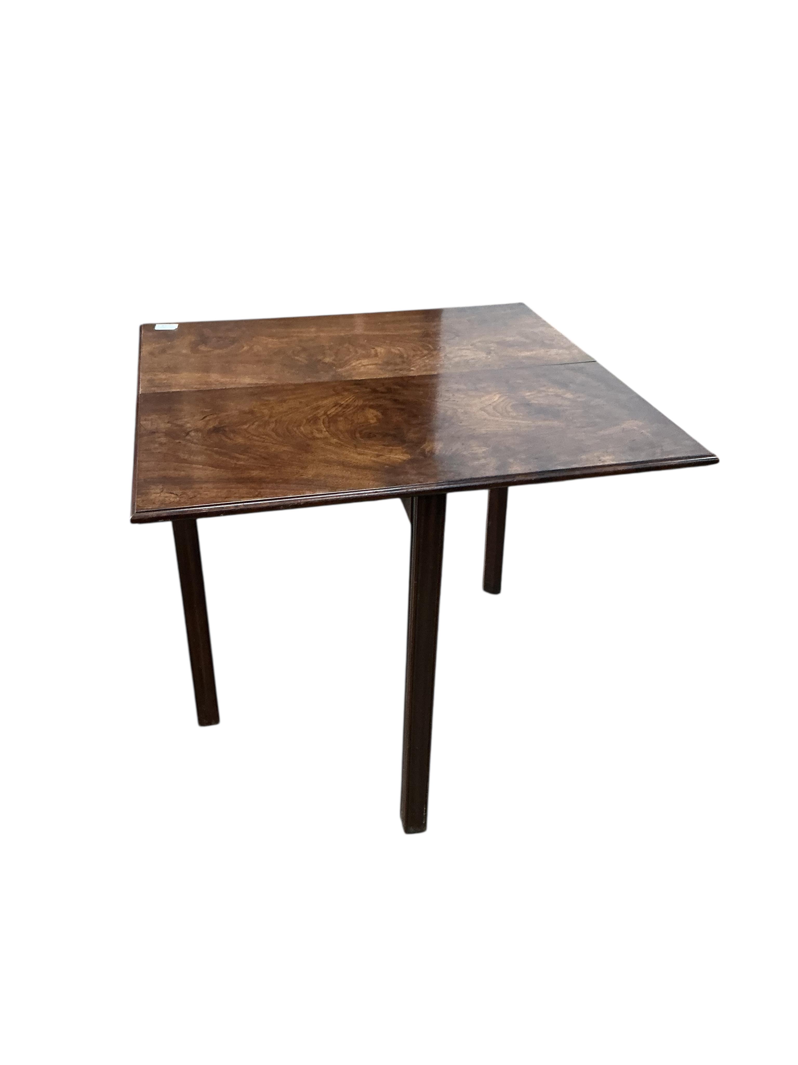 A George III rectangular mahogany single drop leaf table, width 79cm, depth 41cm, height 71cm